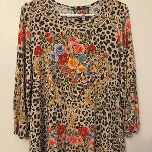 Johnny Was Multicolor Floral Leopard Blouse